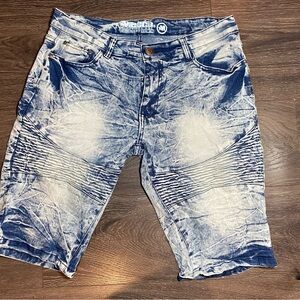Mecca Blue and White Distressed Jean Shorts stretch fit